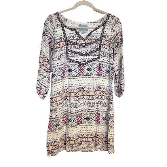 Skies Are Blue Ladies 3/4 Sleeve Aztec, Tribal, BOHO Style V Neck Dress Size 8 - Picture 4 of 8